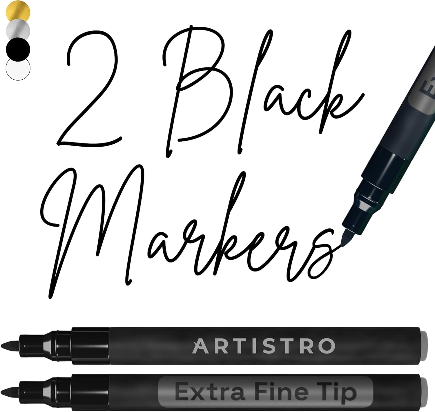 Artistro 2 Black Acrylic Paint Pens for Rock Painting Ceramic Wood Glass Metal Plastic - 0.7mm Extra Fine Tip Paint Markers Ideal for Labeling DIY Crafts Art Projects