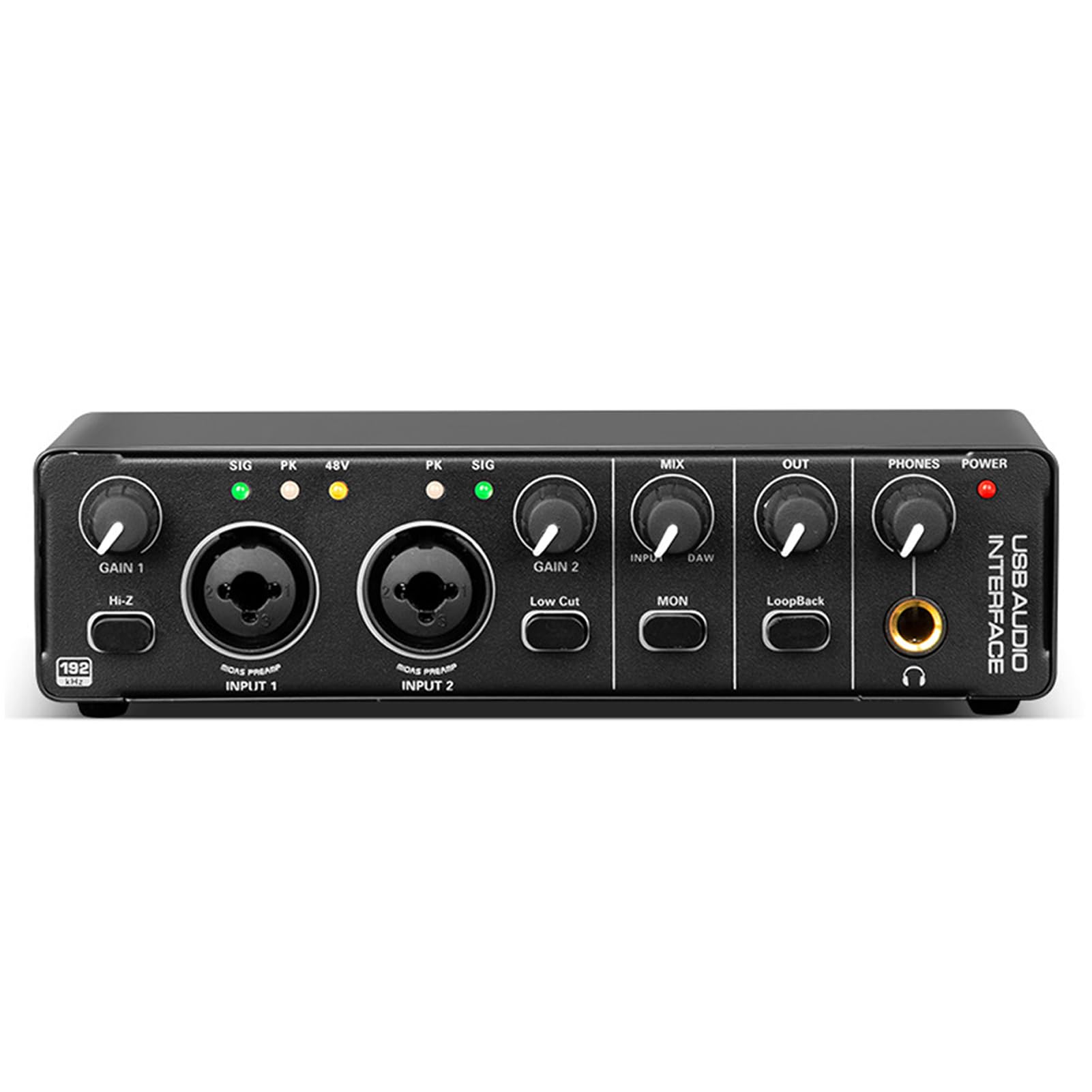 Interfejs Audio USB C, 24 Bity/192 KHz, Podwójne Wejścia TRS/XLR, Zasilanie 48 V, do Nagrywania Strumieniowego Podcastów (BLACK)