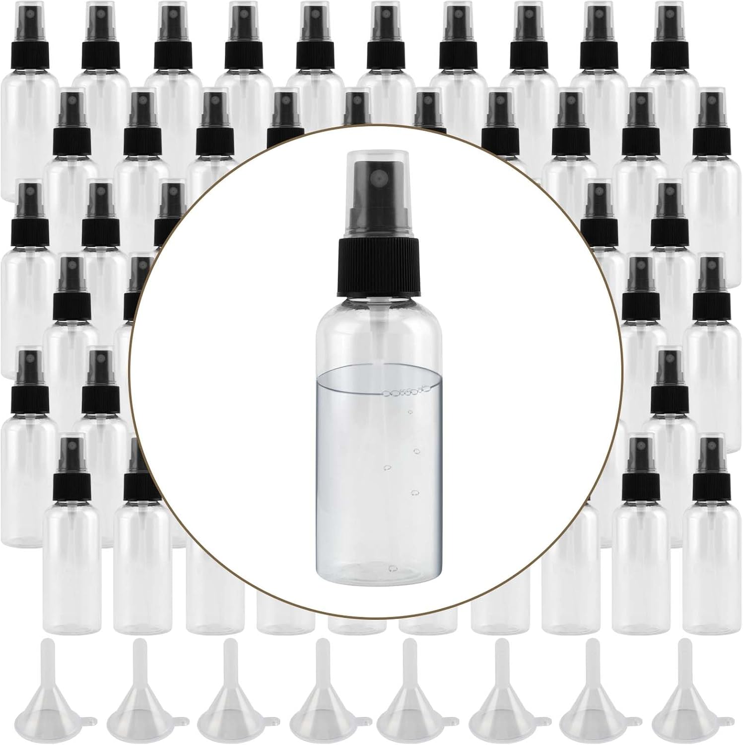 80 Pack 2oz/60ml Mini Spray Bottles, Clear Plastic Spray Bottles with Funnels Refillable Mist Spray Bottle for Perfume, Essential Oil and Short Trip