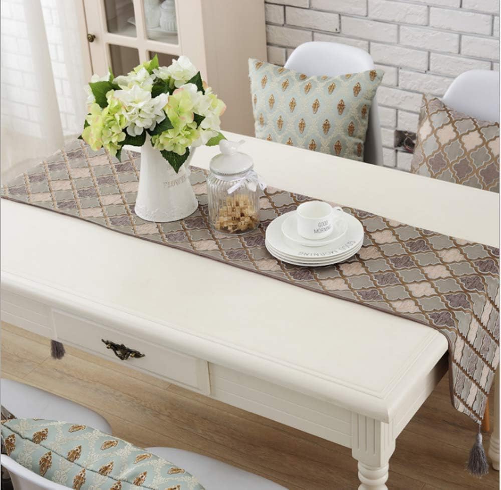 TM Modern Fall Jacquard Weave Geometric Table Runners Coffee Color with Tassels for Coffee Tea Party Table Dresser Home Decoration 13 x 73 inches