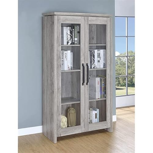 Coaster Home Furnishings Rustic 4 Shelf Tall Curio Cabinet China Display Stand Framed Glass Doors Gray Driftwood #TOP5