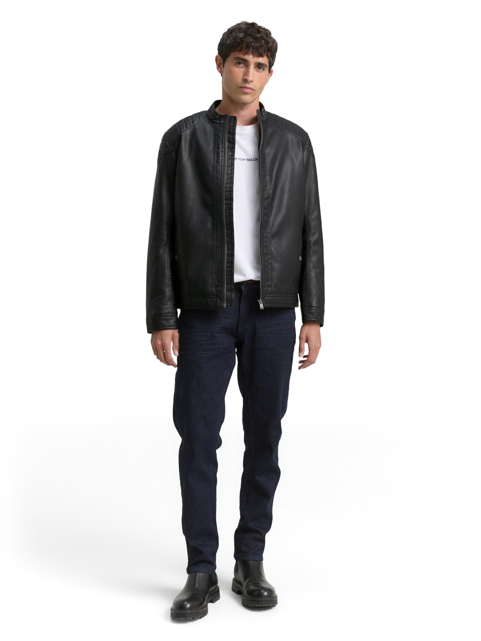 TOM TAILOR Męskie Kurtka motocyklowa ze sztucznej skóry 1026337, 29999 - Black, M