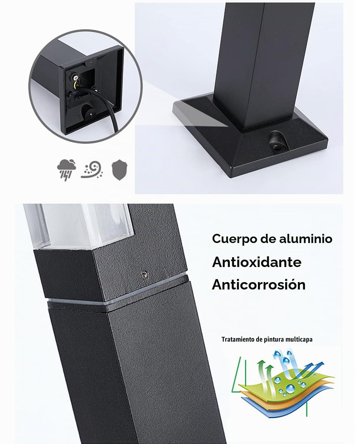 Farolas de Exterior Jardín con Sensor Movimiento, Baliza Exterior LED 220V, IP65, Aluminio, Luz de Bolardo 40cm Lámpara Jardín Poste para Camino y Patio, 3000K, Negro