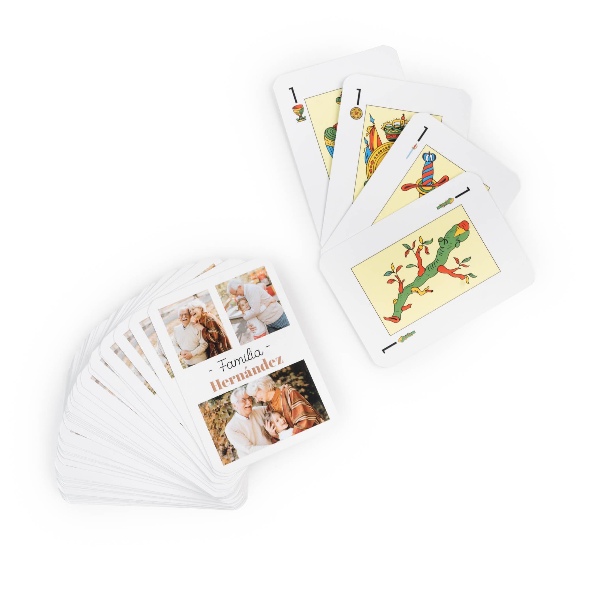 Wanapix | Baraja Española Personalizada | Juego de Naipes con tu Foto por una Cara | Juego de 48 Cartas con Espadas, OROS, Copas y Bastos | 100% Personalizada