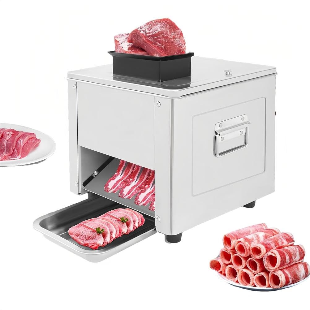 ZTCHSENZT Electric Meat Slicer, 850W Commercial-Grade with Stainless Steel Blade, Ideal for Boneless Pork and Fish, Perfect for Family and Commercial Kitchens,Silver-2.5mm