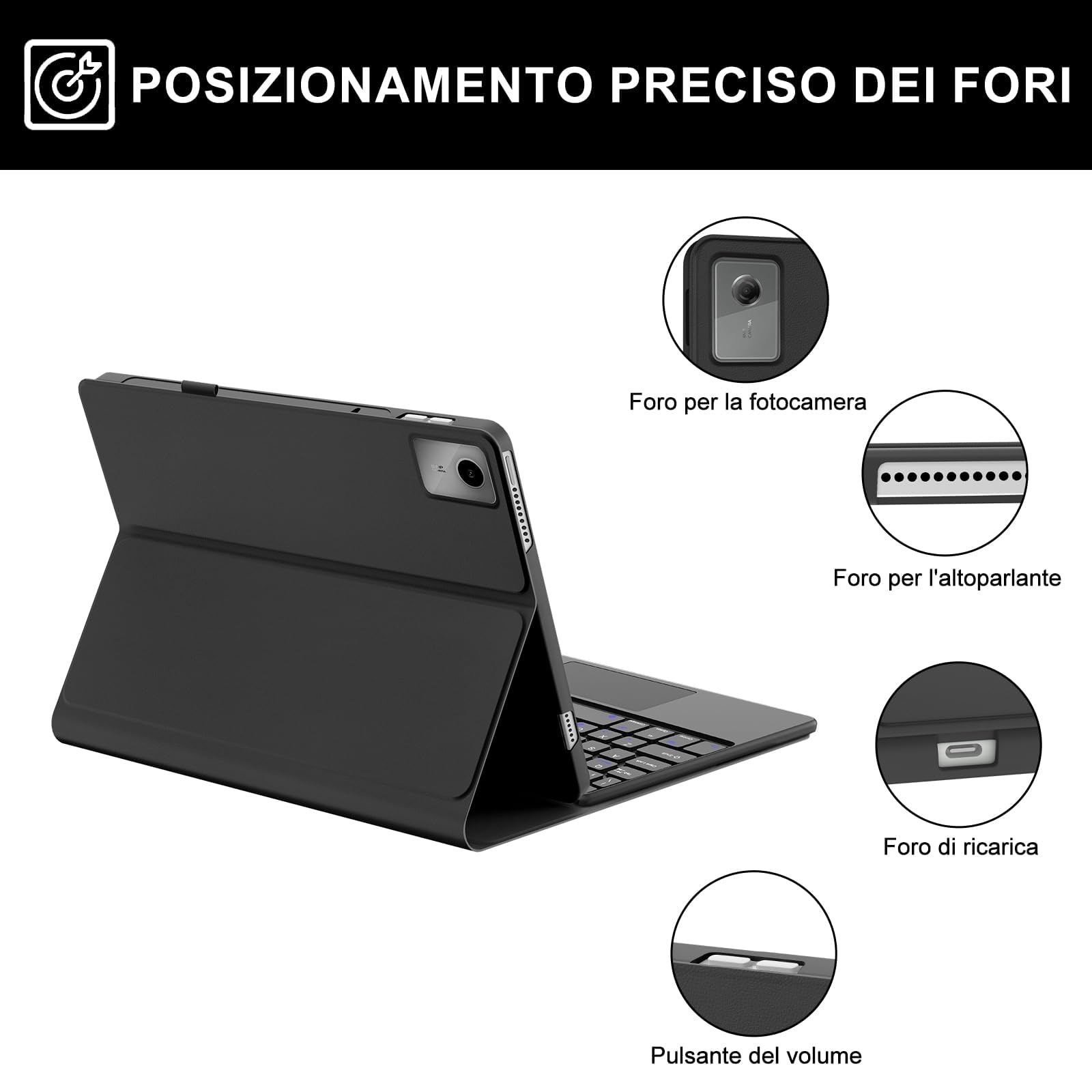 IVEOPPE Tastiera per Lenovo Idea Tab 11 Pollici 2025 con Touchpad, Cover Tastiera Italiano QWERTY, Senza Fili Bluetooth Staccabile Custodia Keyboard per Lenovo Idea Tab 11" TB-336ZU/336FU, Nero