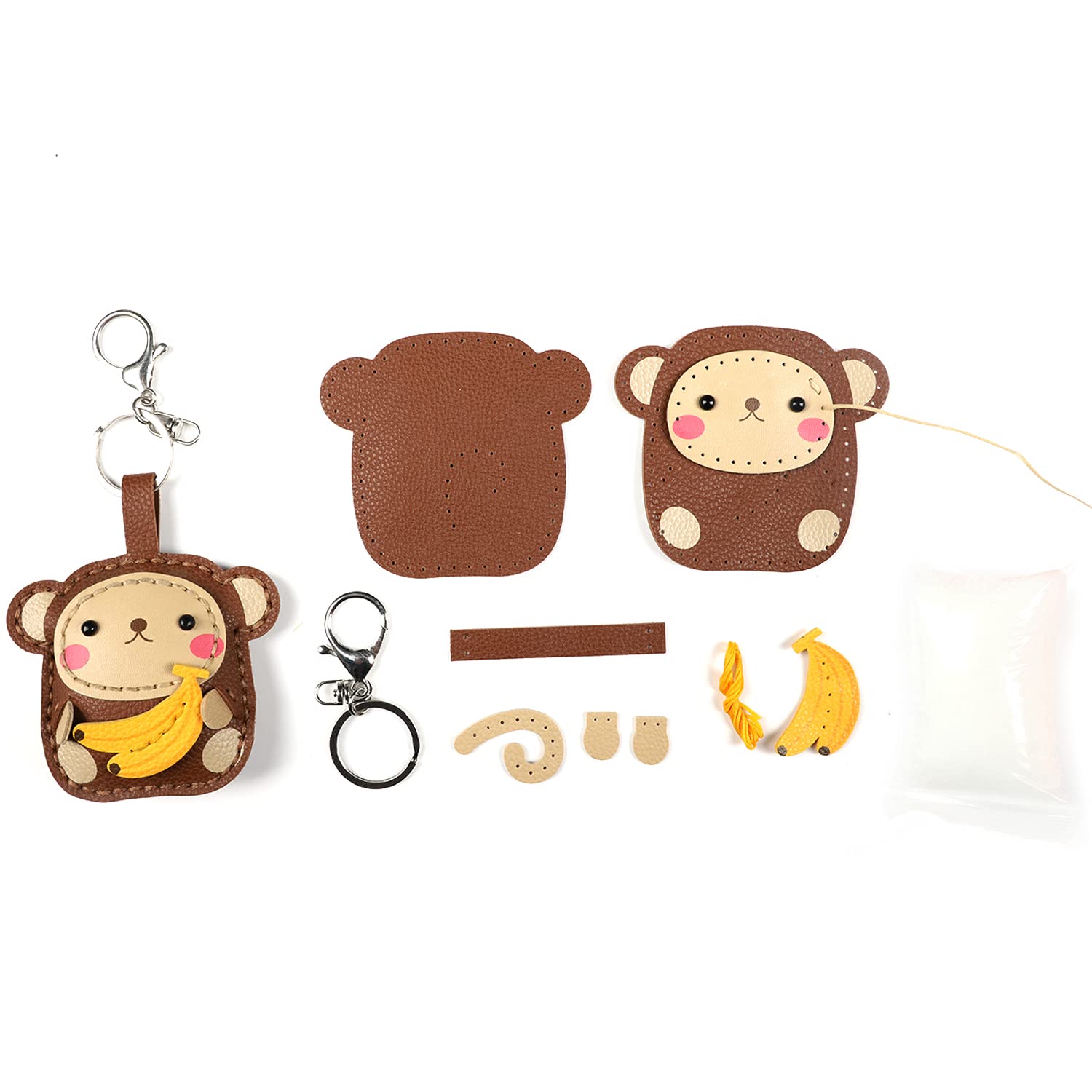 MAYWIND TREE DIY Leather Animal Handmade Sewing Keychain Toys Craft Kits Kids Key Chain with All Accessories Making Kit Holiday Birthday Gifts Toys Children for Girls Boys, Monkey DIY Keychain