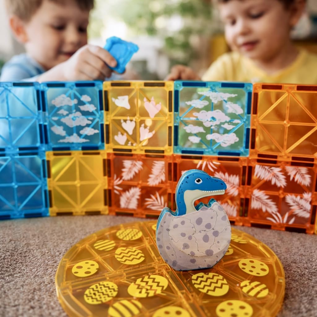Wonder Toys STEM zestaw do budowania dinozaurów, 63 części, klocki magnetyczne 3D, zabawka edukacyjna od 3 lat