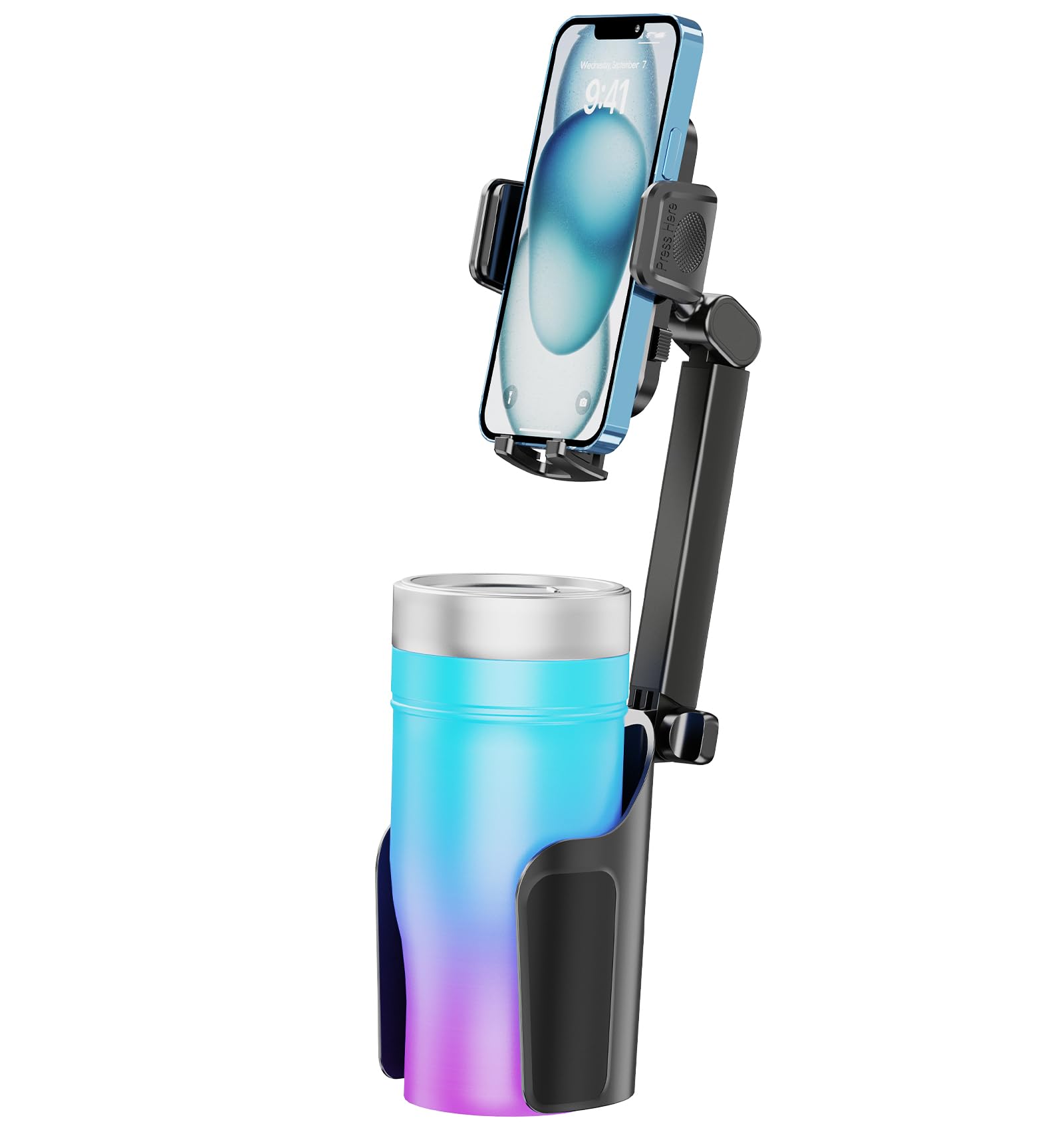 2 in 1 Cup Holder Phone Mount for Car, Upgraded [Easy Install More Stable] Adjustable Height 360° Rotation Bottle Friendly Cup Phone Holder for Car Fit 4-7" iPhone/Samsung/Google Smartphones