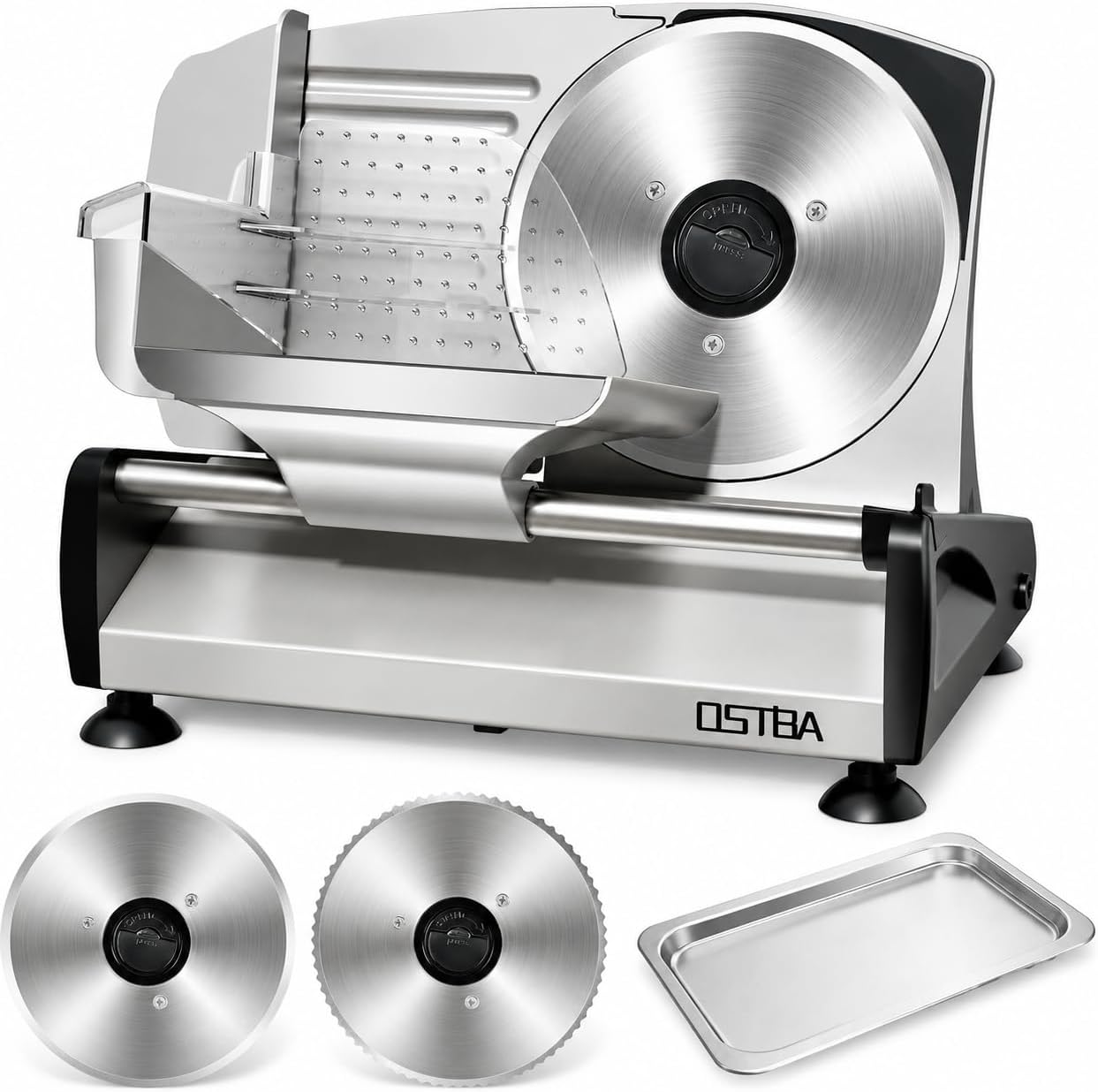 OSTBA Meat Slicer, Two 7.5” Stainless Steel Blades, 200W DC Motor