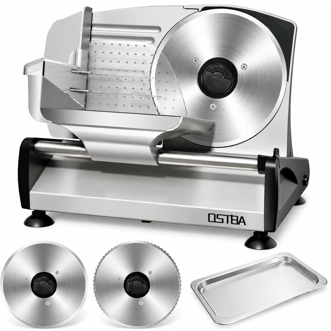 OSTBA Meat Slicer, Two 7.5” Stainless Steel Blades, 200W DC Motor
