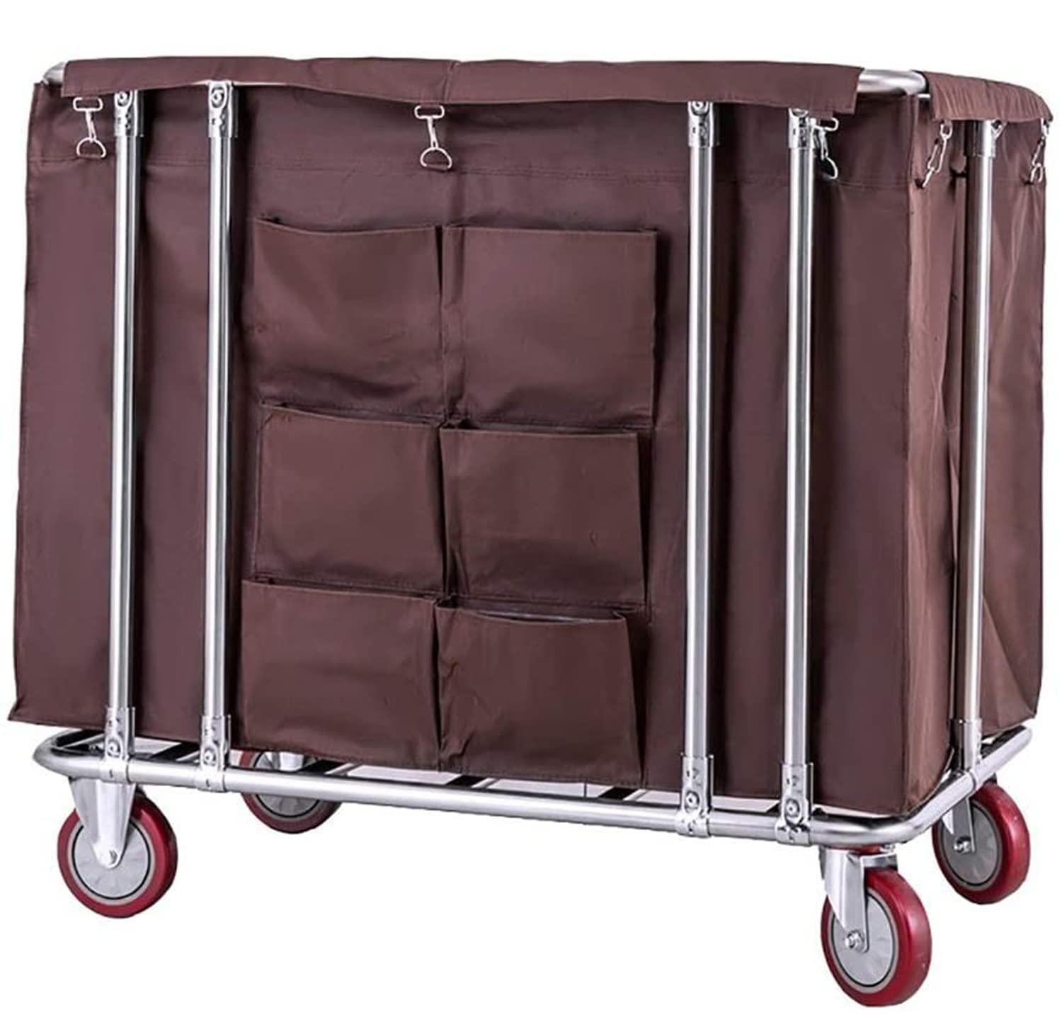frides Laundry Cart with Wheels, 400L Commercial Heavy Duty Laundry Cart with Removable Liner Bag 150KG Weight Capacity Large Industrial Rolling Basket (Color : Brown)