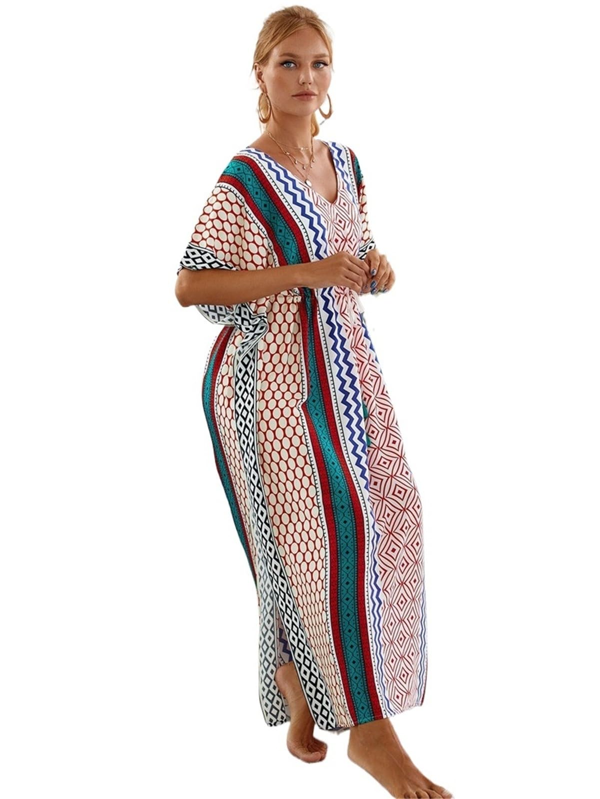 Prendas para Cubrir Y Ponerse De Baño para Mujer Caftanes de Talla Grande for Mujer, Vestidos Largos caftán, Traje baño con cordón en la Cintura