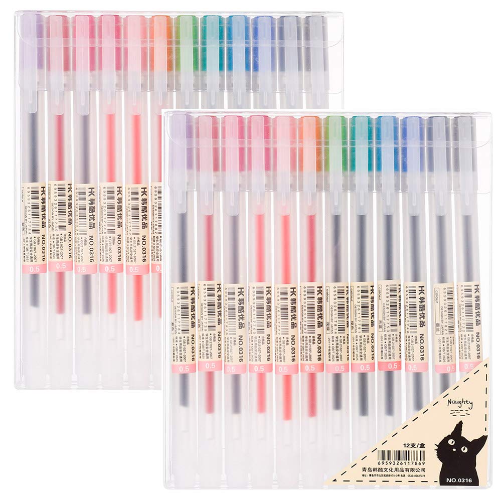 FANTESI 24 Pack 0.5mm Gel Ink Pen Fine Point Pens Ballpoint Pen Rollerball Pens for Japanese Adult Writing Note Taking School & Office Supplies