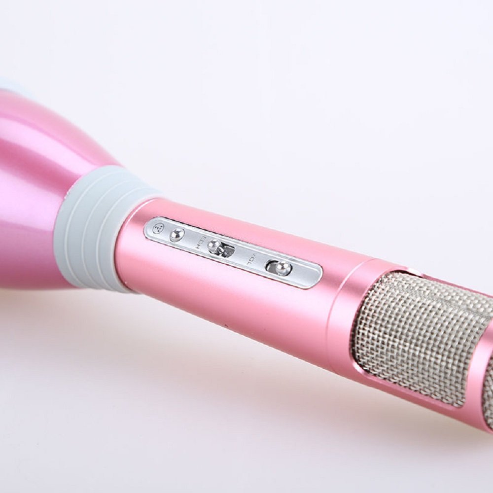 Microfono Karaoke Bluetooth Portatile - Altoparlante, Cambia Voce, Luci LED, Per Android/iPhone/PC, Rosa - Foto 4