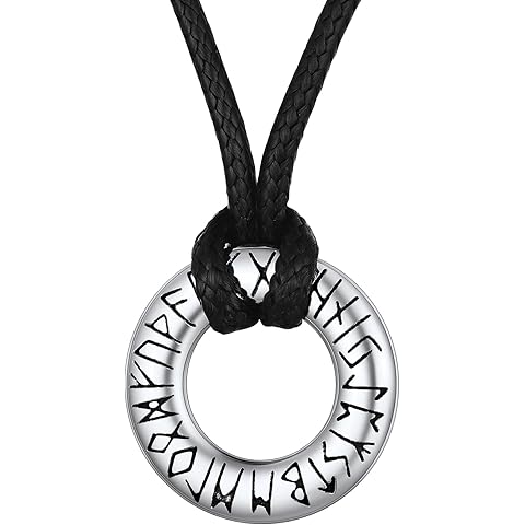 FaithHeart Norse Viking Rune Necklace with Adjustable Braided Leather/Stainless Steel Rope Chains for Men Women, Vintage Amulet Jewelry Gift with Delicate Box