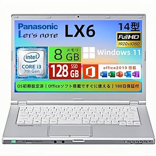 【整備済み品】パナソニック(Panasonic) 軽量 ノートパソコン Let's note CF-LX6 14インチ FHD ノートPC 第7世代 Core CPU/メモリ 8GB/高速SSD/WEBカメラ/WIFI/HDMI/VGA/Windows 11pro&Office 2019搭載 中古パソコン (第7世代Core i3, メモリ:8GB/SSD:128GB)