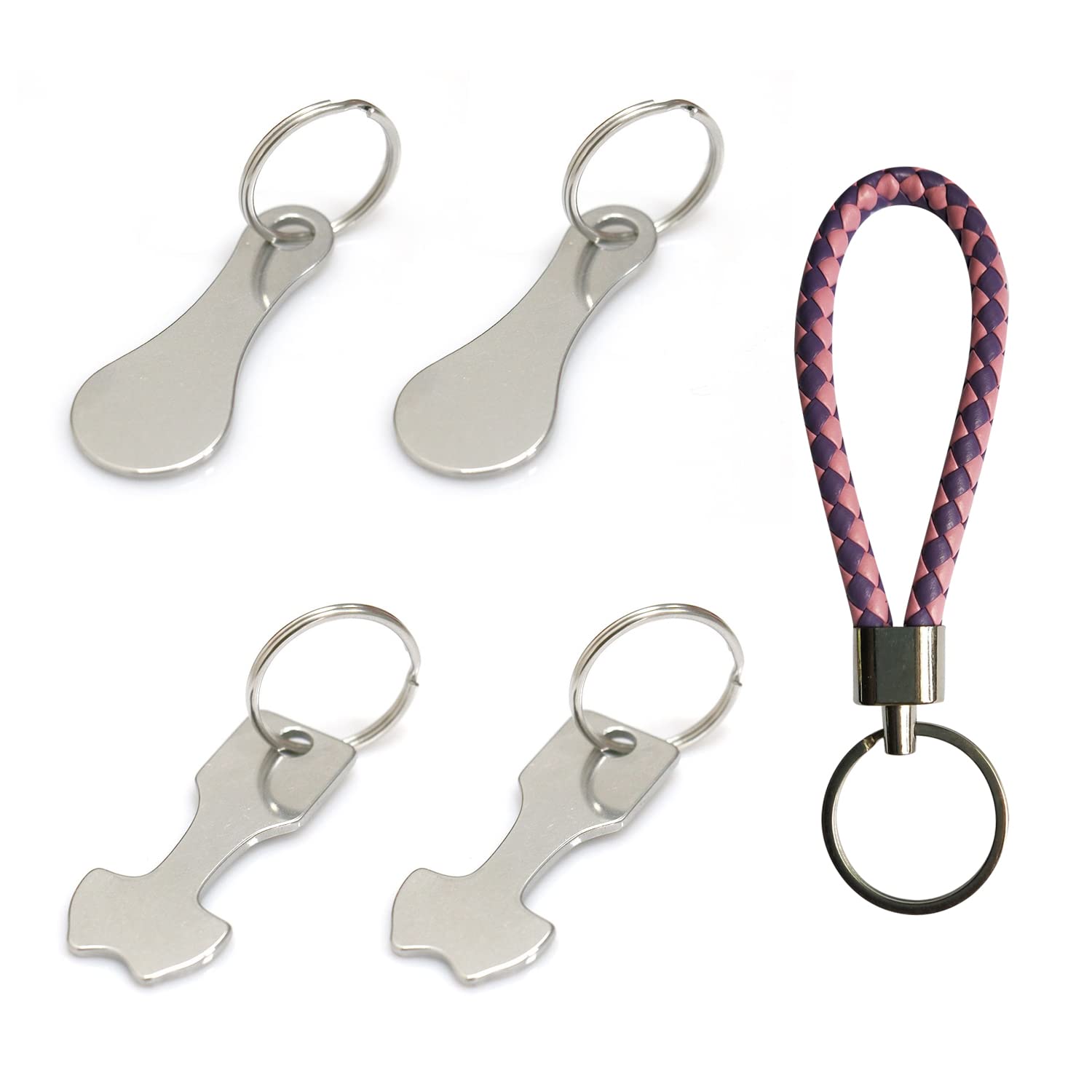 NINVVS 4 shopping cart keys and 1 key chain, stainless steel cart keys, shopping cart tokens, shopping cart tool accessories, Silvery