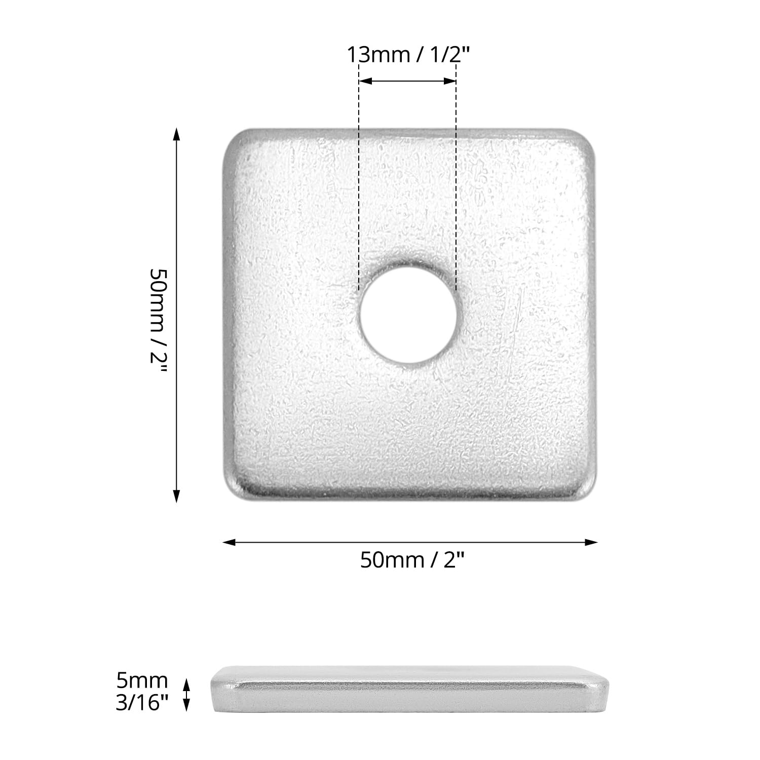 QWORK Confezione da 50 rondelle quadrate zincate – diametro interno 1/2", diametro esterno 2x2, spessore 3/16", fissaggio piastra anti-allentamento per edilizia e attrezzature industriali