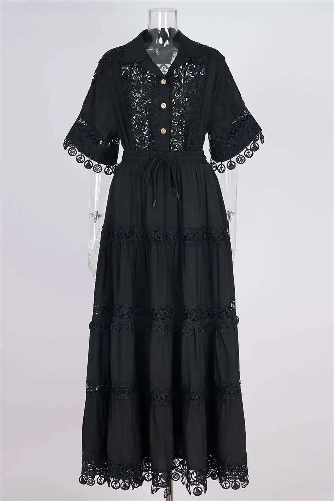 Chemise courte d'été pour femmes jupes maxi costumes dentelle brodée évider robe longue ensemble deux pièces