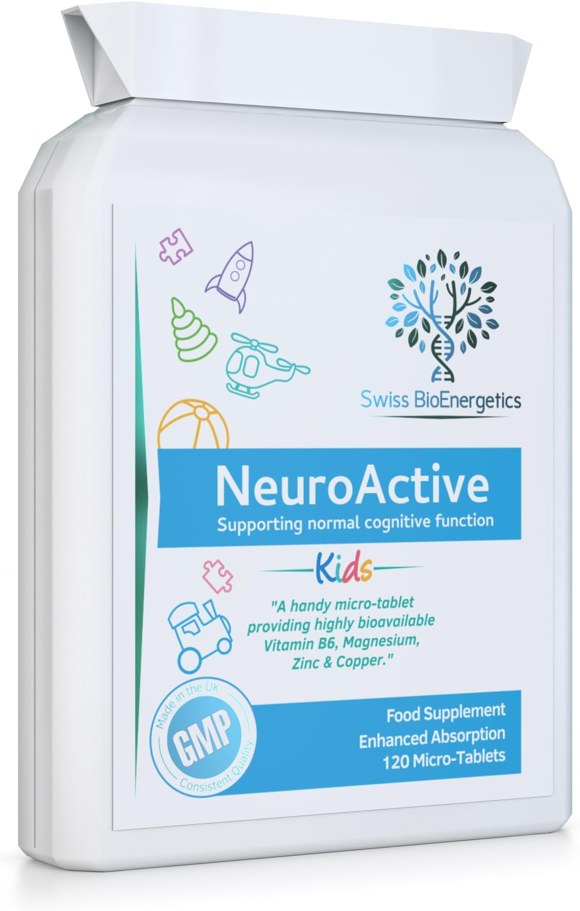 NeuroActive 120 Highly bioavailable Micro-Tablets - Magnesium Citrate, Zinc Picolinate, Copper Glycinate & Vitamin B6 Balanced for Children and Adults - Vegan - UK Made