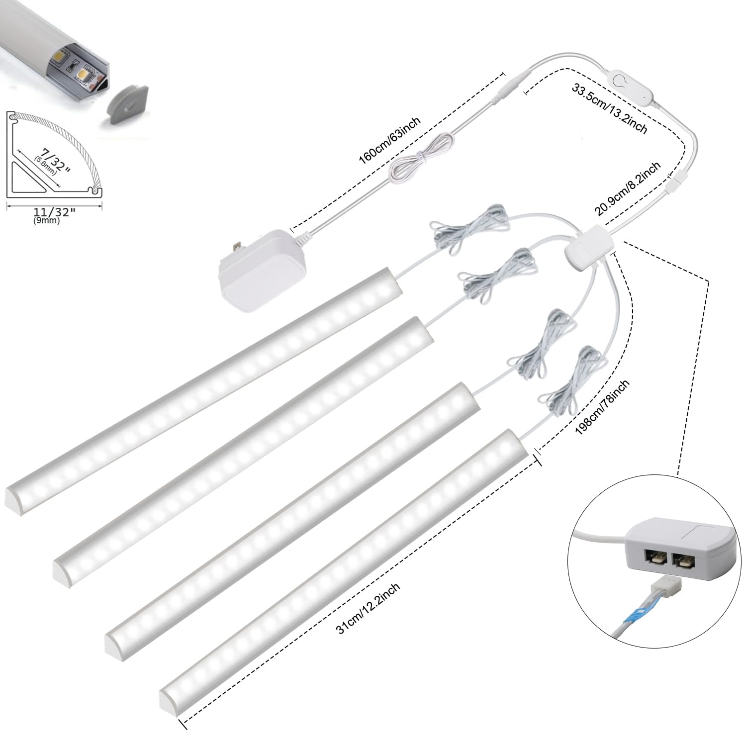 Cefrank Illuminazione Sottopensile Smart LED, 4 Barre da 30 cm a V, Luce Dimmerabile 2700K-6000K, 3W per Barra, Controllo App, Compatibile con Alexa e Google Assistant
