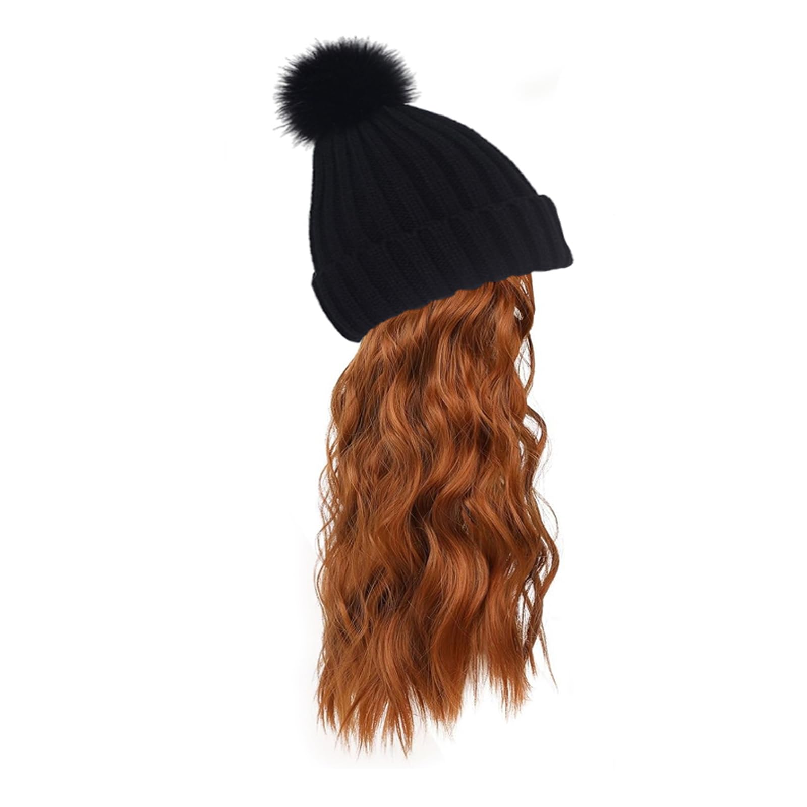 Gorro De Punto con Peluca for Mujer,Gorro De Punto Cálido De Invierno,Gorro De Invierno for Mujer con Peluca Extensiones De Cabello Rizado Ondulado Grande Gorro De Nieve De Esquí De Punto Adjunto Fies