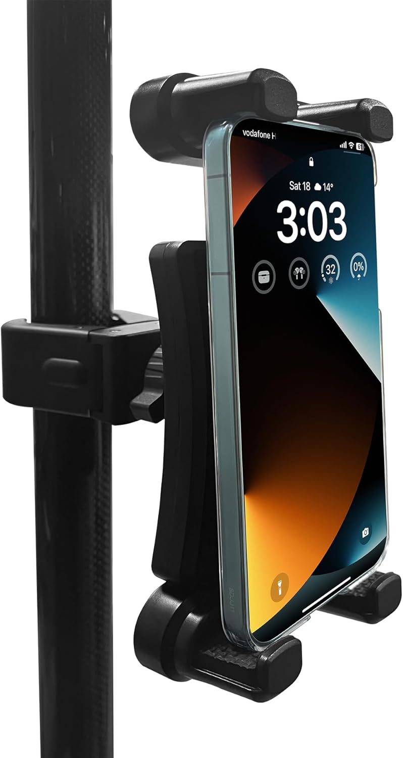 Universal Clamp-On Tablet & Phone Mount Holder for Surveying Pole Tripod, Boat Rail, Bike Handlebar, Treadmill & Microphone Stand, for iPad Pro, iPhone & More