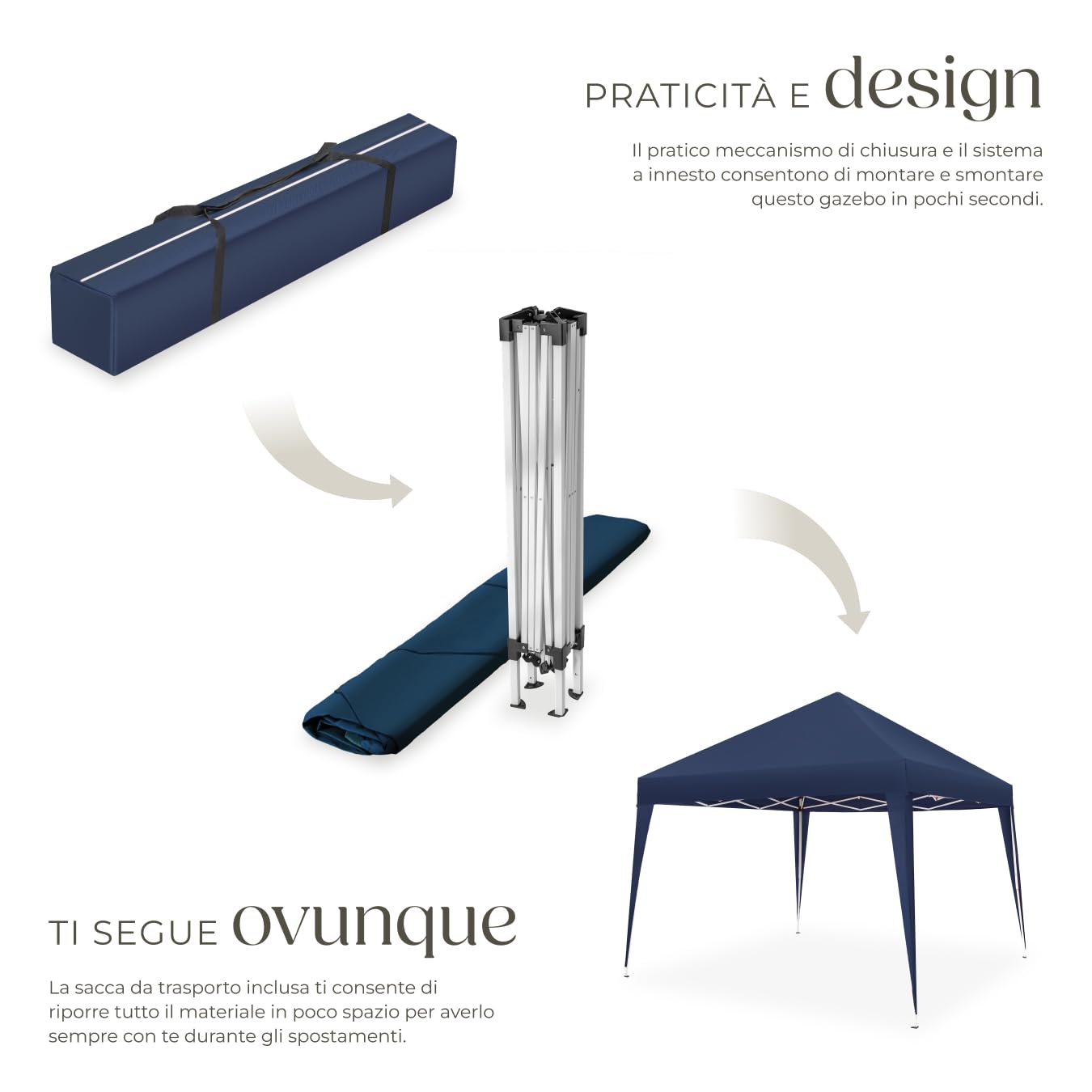 Tectake Gazebo da Giardino Regolabile 300x300x255 cm Blu - Padiglione Esterno Resistente con Telaio in Acciaio, Idrorepellente, UV