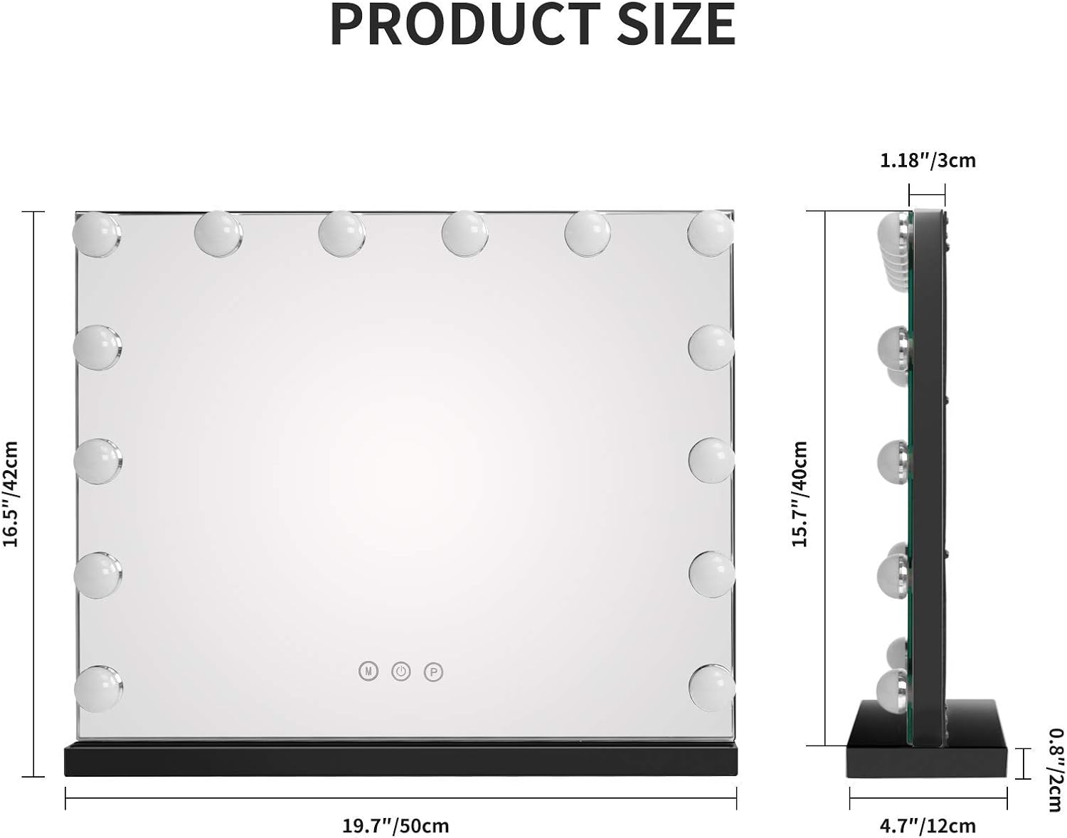 Dripex Vanity Mirror with Lights, 19.7 x 4.7 x 16.5 Inch Large Hollywood Lighted Makeup Mirror, 14 Dimmable 3 Color LED Bulbs, Smart Touchscreen Control, Black Metal Frame and Base