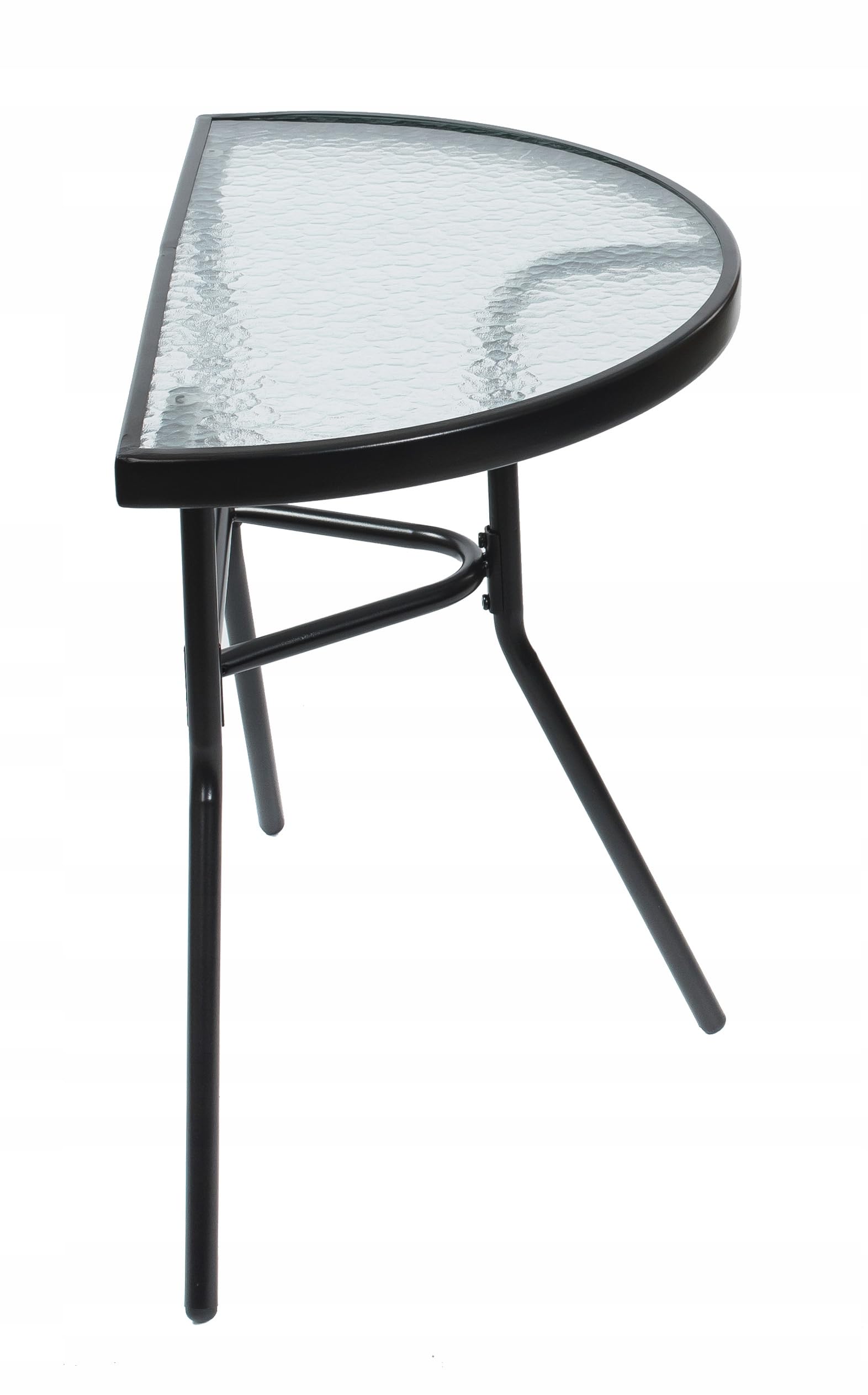 JUMI Praktischer Gartentisch 70 x 64 x 40 cm – Halbrunder Balkontisch für Balkon, Terrasse, Garten, Camping – Kompakter Tisch mit Glasplatte - Metallrahmen, Schwarz