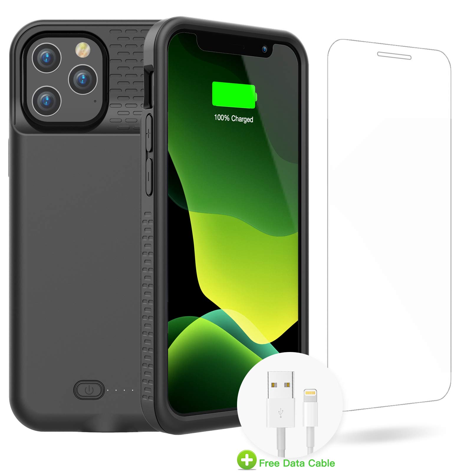 GIN FOXI Battery Case for iPhone 12 Pro Max, Real 7000mAh Ultra-Slim Battery Charging Case Rechargeable Anti-Fall Protection Extended Charger Cover for iPhone 12 Pro Max Battery Case(6.7 inch) Black