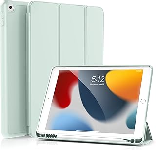 KenKe iPad 10.2 Case for iPad 9th Generation 2021 / iPad 8th Generation 2020 / iPad 7th Gen 2019 with Pencil Holder, Auto Sleep/Wake for Slim Soft Back Smart Cover, iPad 10.2 inch Case, Tender Green