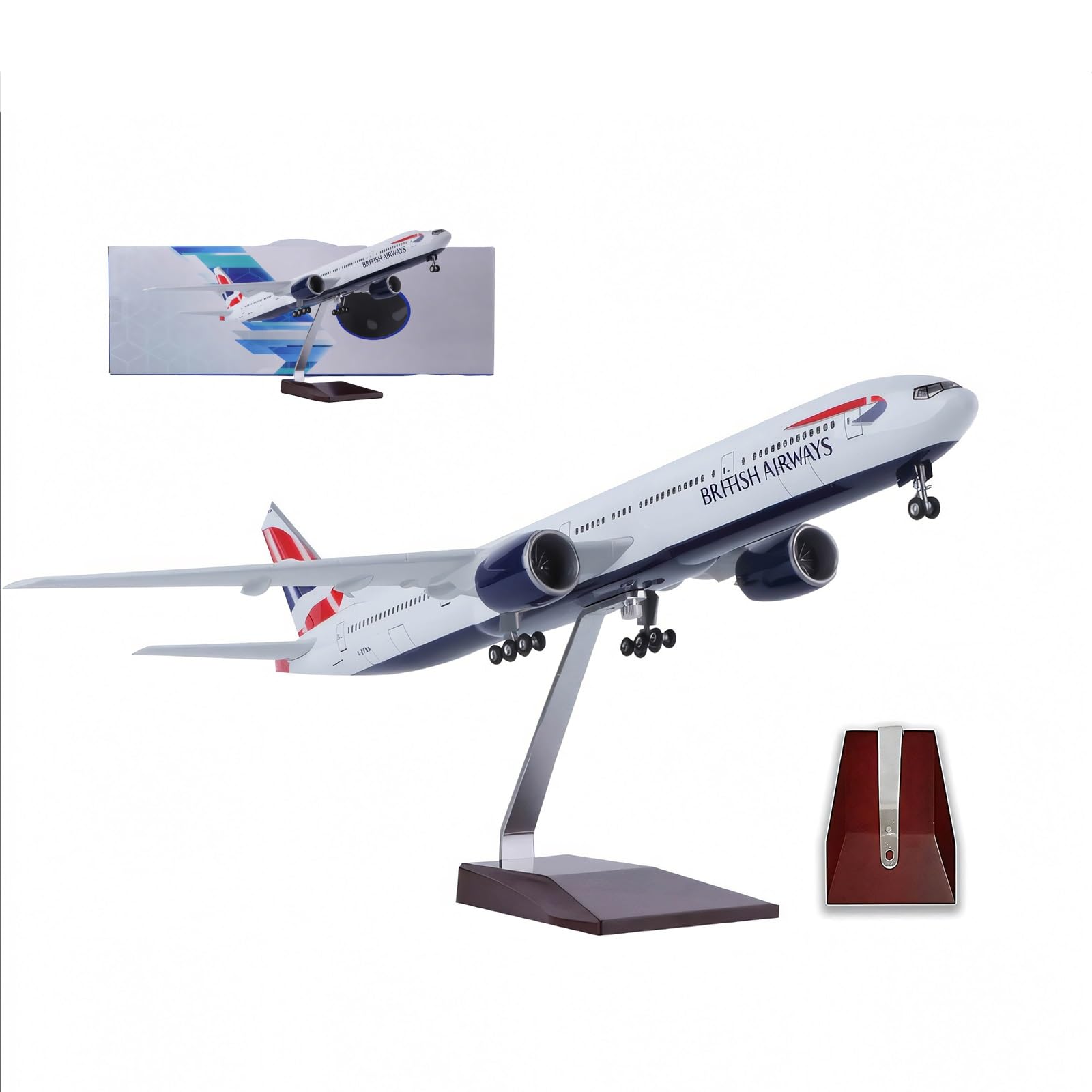 47cm British Airways B777 Die-Cast Metal Aircraft Model Enthusiasts Educators Aviation Detachable Landing Gear with Display Stand for Aviation Enthusiasts, Office Decor, or Premium Gift(No light)