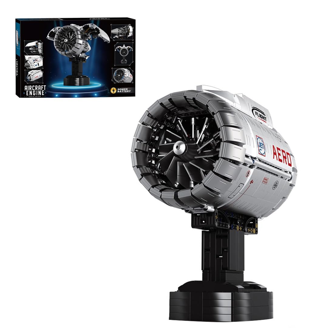 WOWOBONTOY Engine Building Blocks Kit That Works, MOC Turbo Aircraft Engine Model with Motor, Build Your Own Engine Kit for Adults (1813PCS)