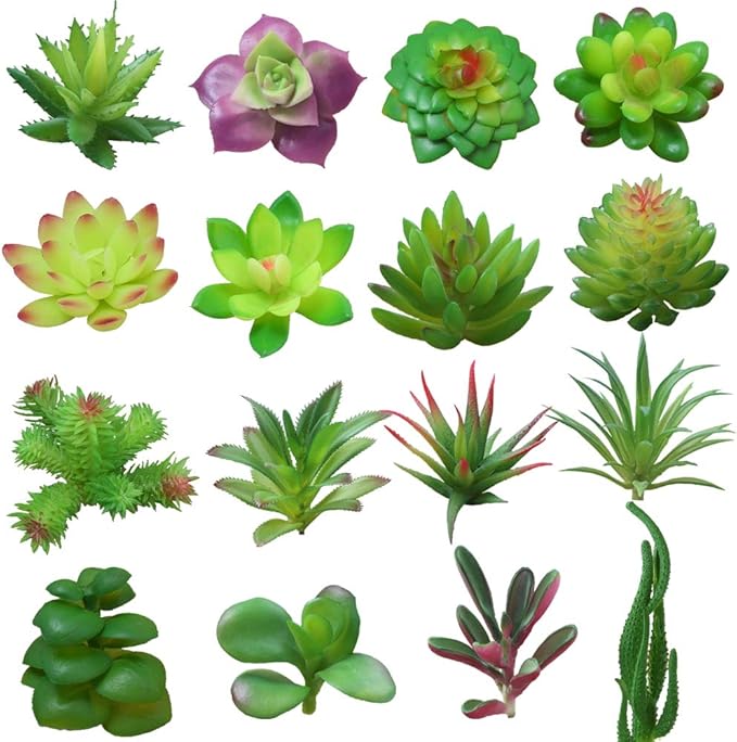 Yuccer Artificial Succulent Flowers Plants, 16 Pack Fake Mini Plants