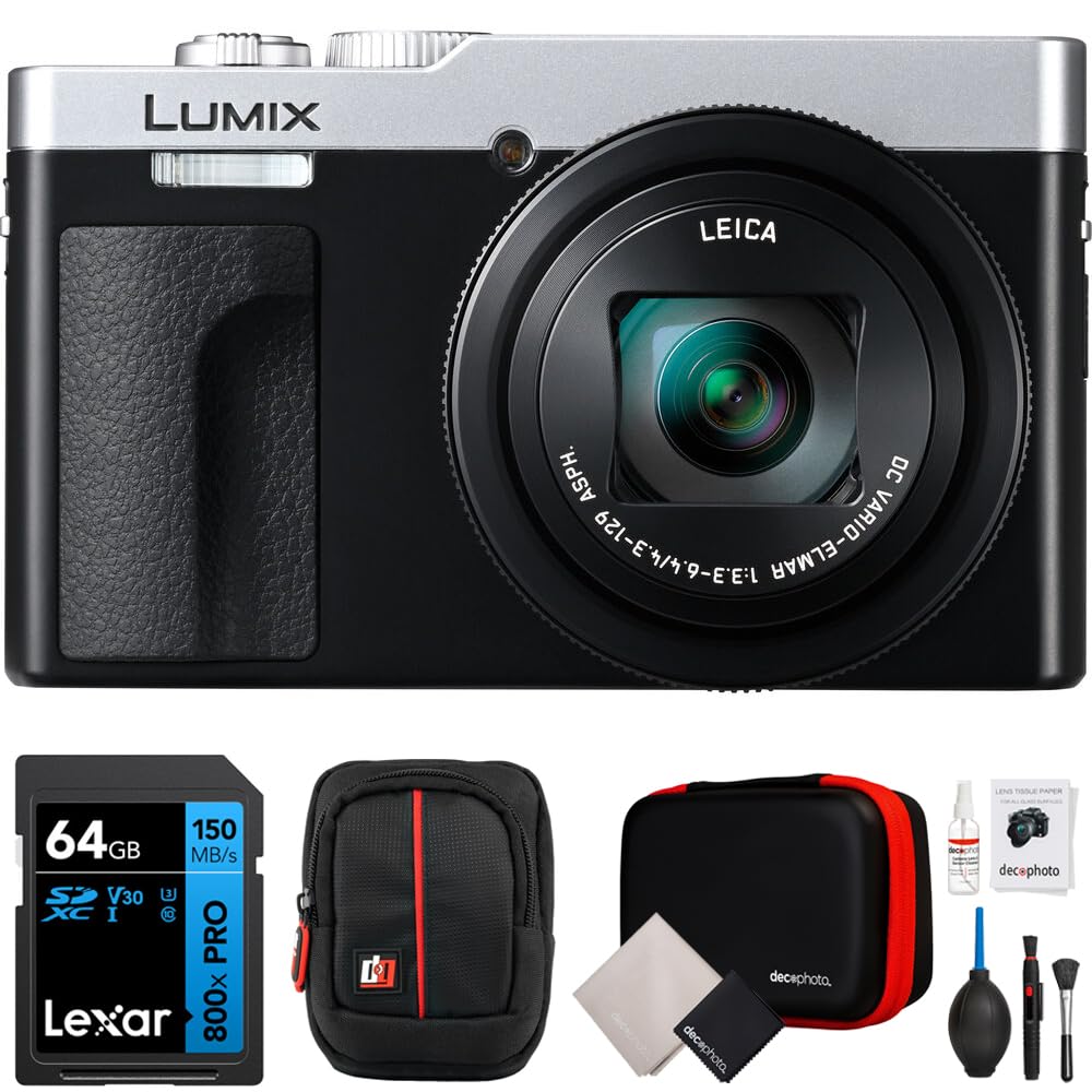 Panasonic DC-ZS99S LUMIX ZS99 Pocket-Sized Travel and Lifestyle Camera 30x Zoom (Silver) Bundle with Lexar 64GB SDXC Memory Card, Deco Photo Camera Camera Case (Black/Red) & All-in-One Cleaning Kit-image-41