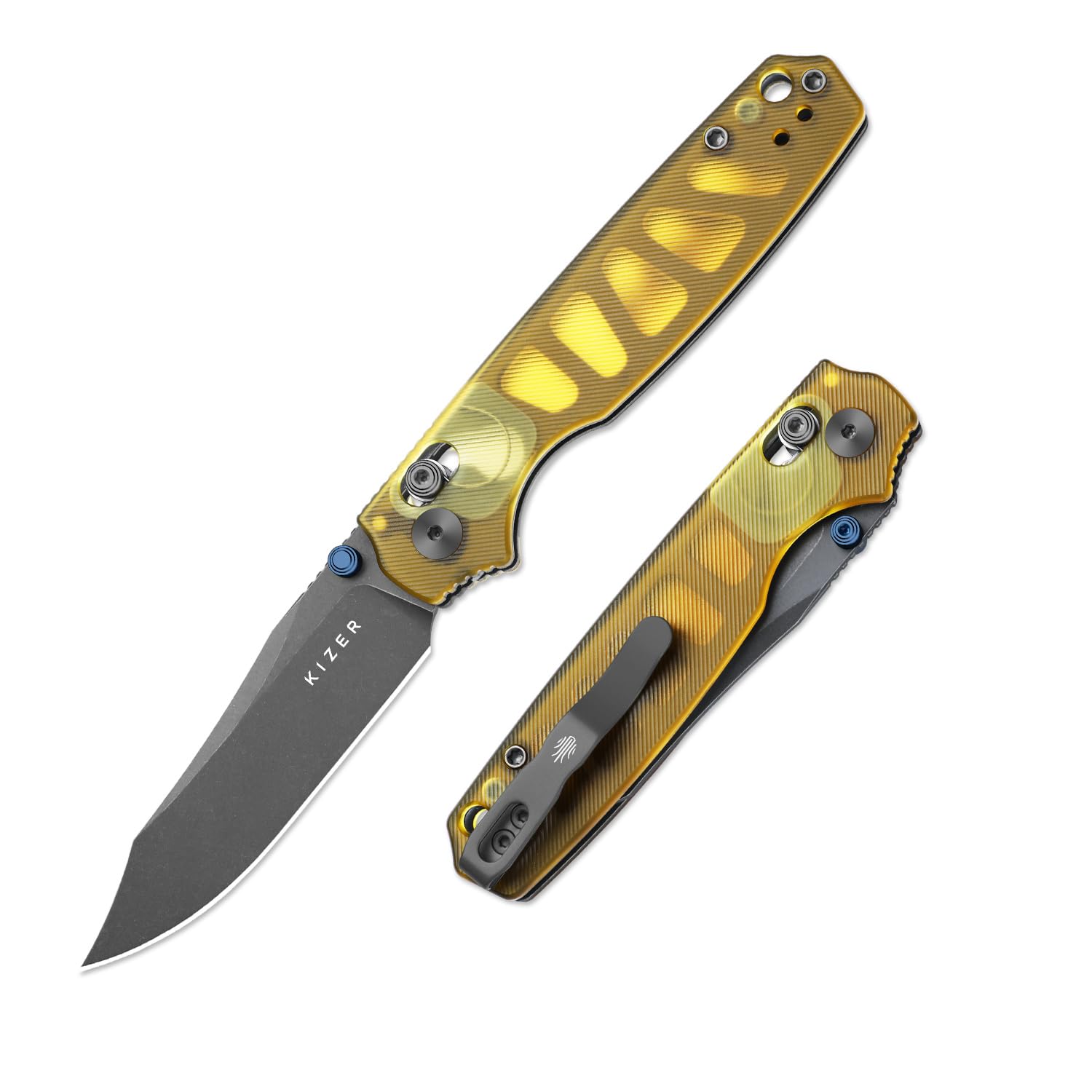 Kizer Pokiman CC Taschenmesser 8 cm Clip Point AEB-L Klinge Klappmesser Gelber PEI Griff Daumenknopf EDC Messer