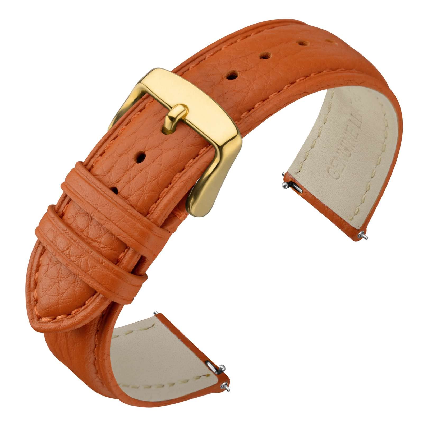 ANNEFIT Watch Band 22mm, Quick Release Textured Padded Leather Straps with Gold Buckle for Men and Women (Orange)