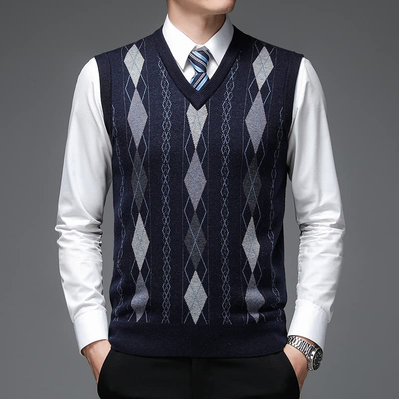 Men Argyle Pullover Sweater V Neck Knit Vest Men Diamond Trendy 6% Wool Sleeveless Clothing3