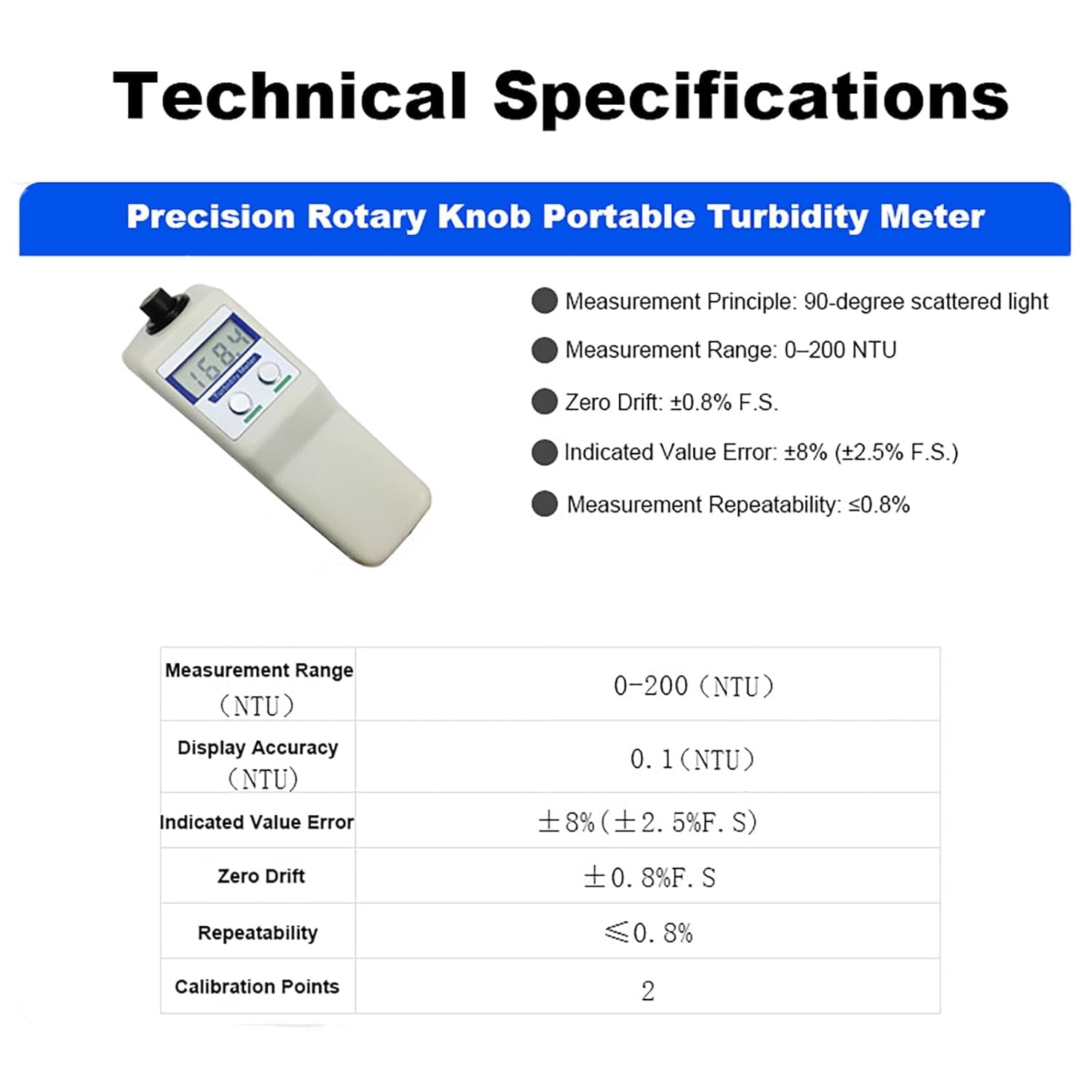 Turbidímetro digital, turbímetro de mano para mediciones precisas de 0 a 200 NTU, ideal para piscinas y laboratorios