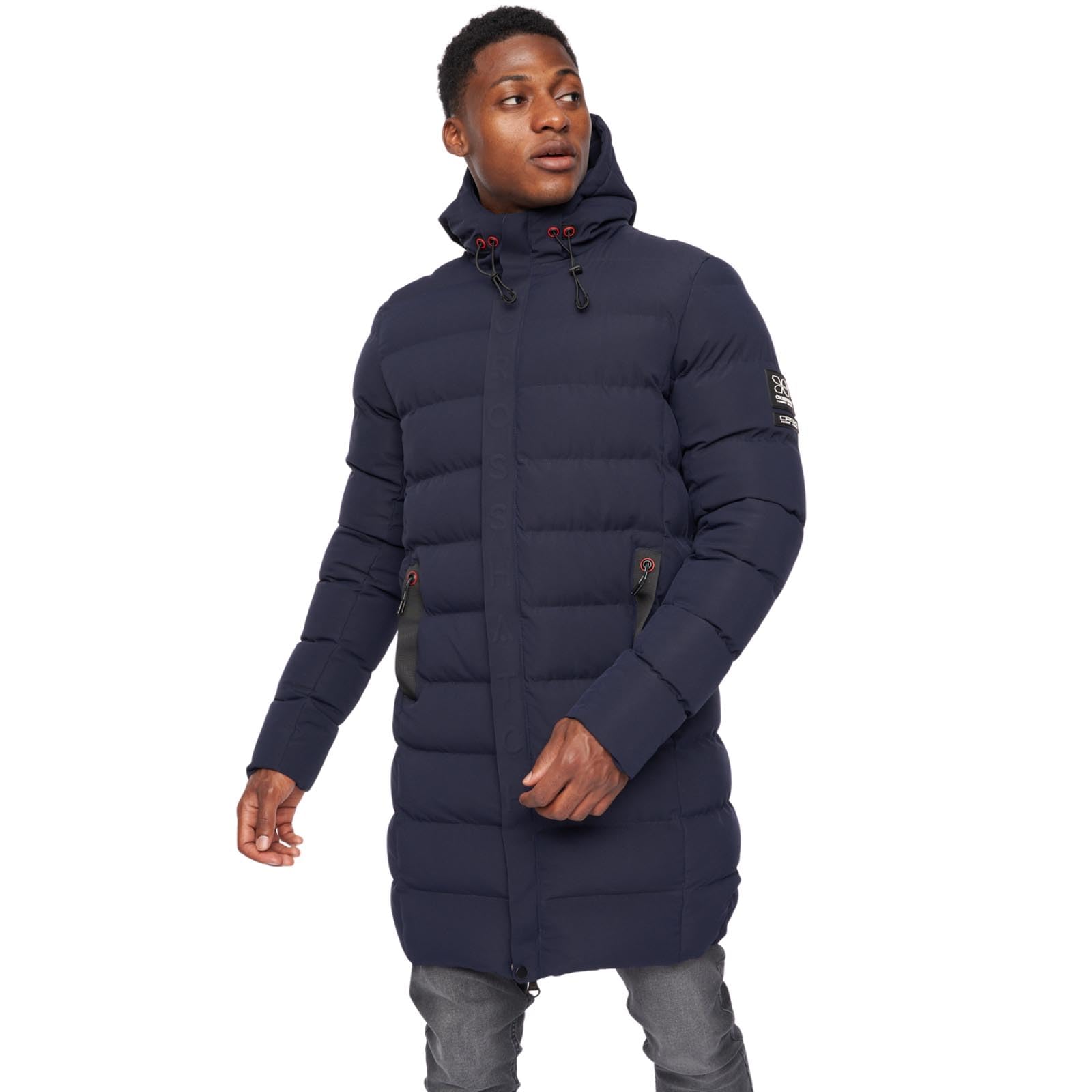 Crosshatch Mens Padded Longline Parka Heavy Coat Hooded Puffer Zip Pockets Bubble Winter Jacket by JEANBASE Navy L