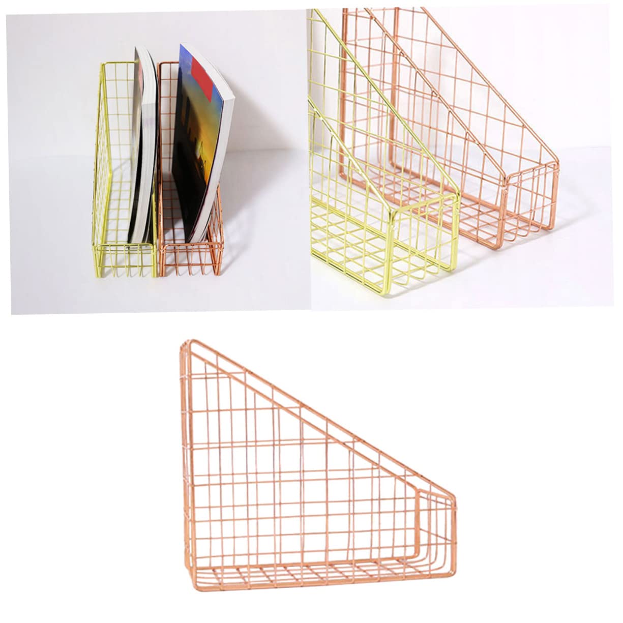 Cesto Portaoggetti in Metallo Oro per File e Riviste da Scrivania | Organizzatore da Scrivania per Casa e Ufficio, Finitura Lucida Elegante, Stile Minimalista Moderno