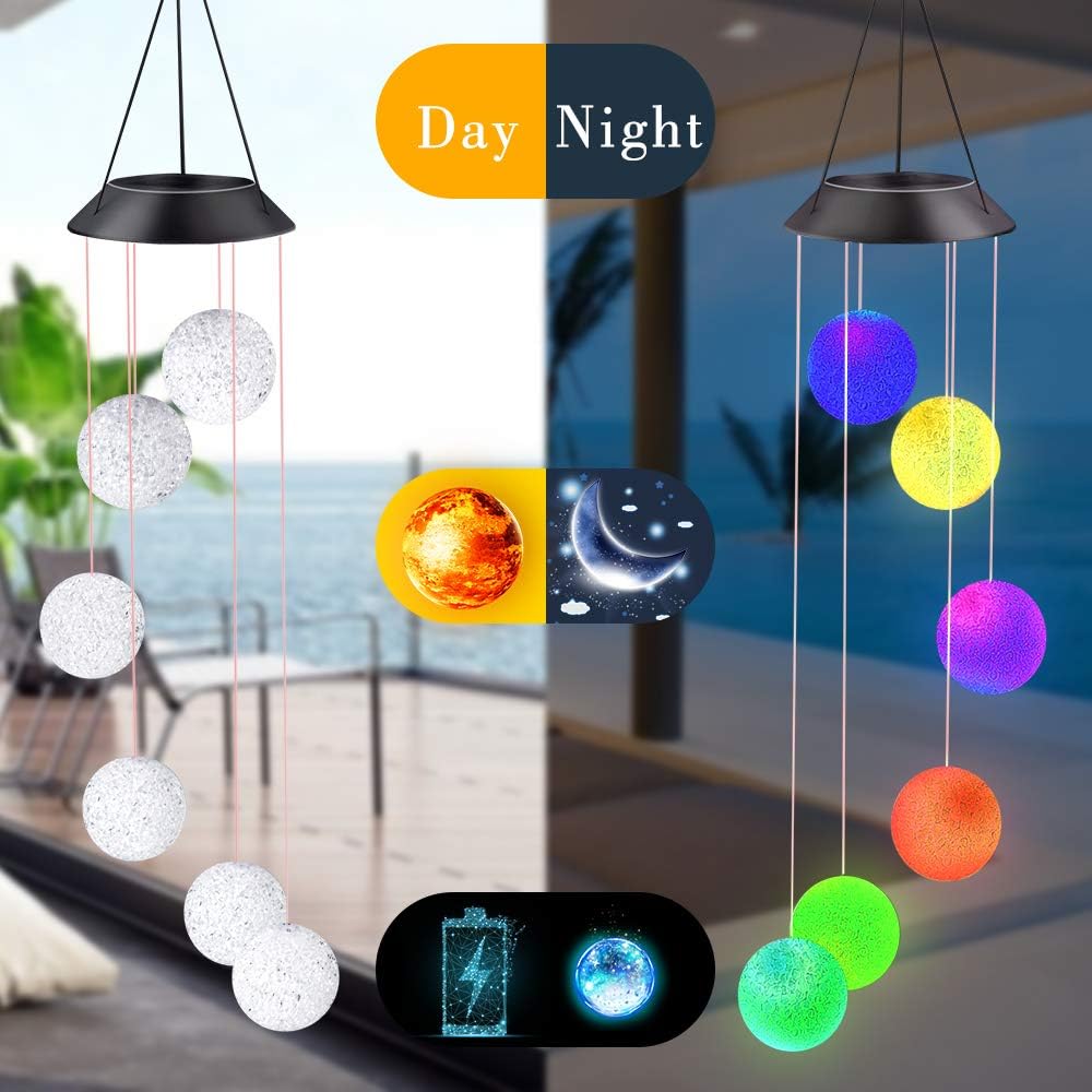 Solar Crystal Ball Wind Chime Color Changing Solar Powered LED Hanging Wind Chime Light for Patio Yard Garden Outdoor Night Decor, Gifts for Mom Grandma Mother's Day Birthday