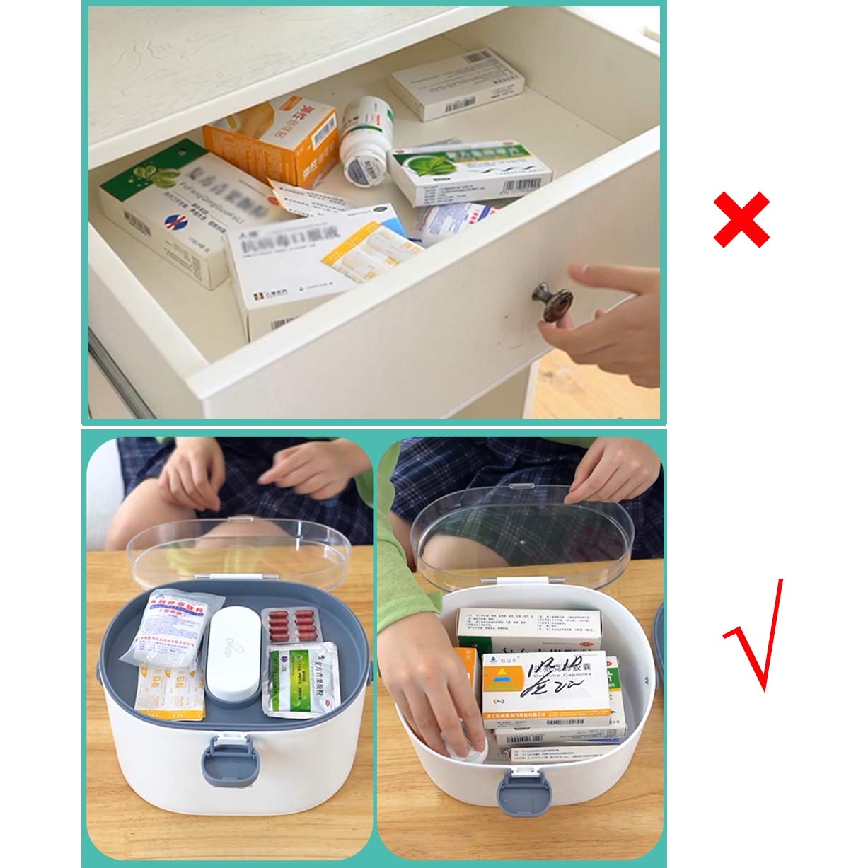 Medicina Attrezzature di Sicurezza Scuola Domestica dormitorio Grande capacità Medicina Box Kit di Primo Soccorso Medico Deposito Famiglia Layered Bagagli,C