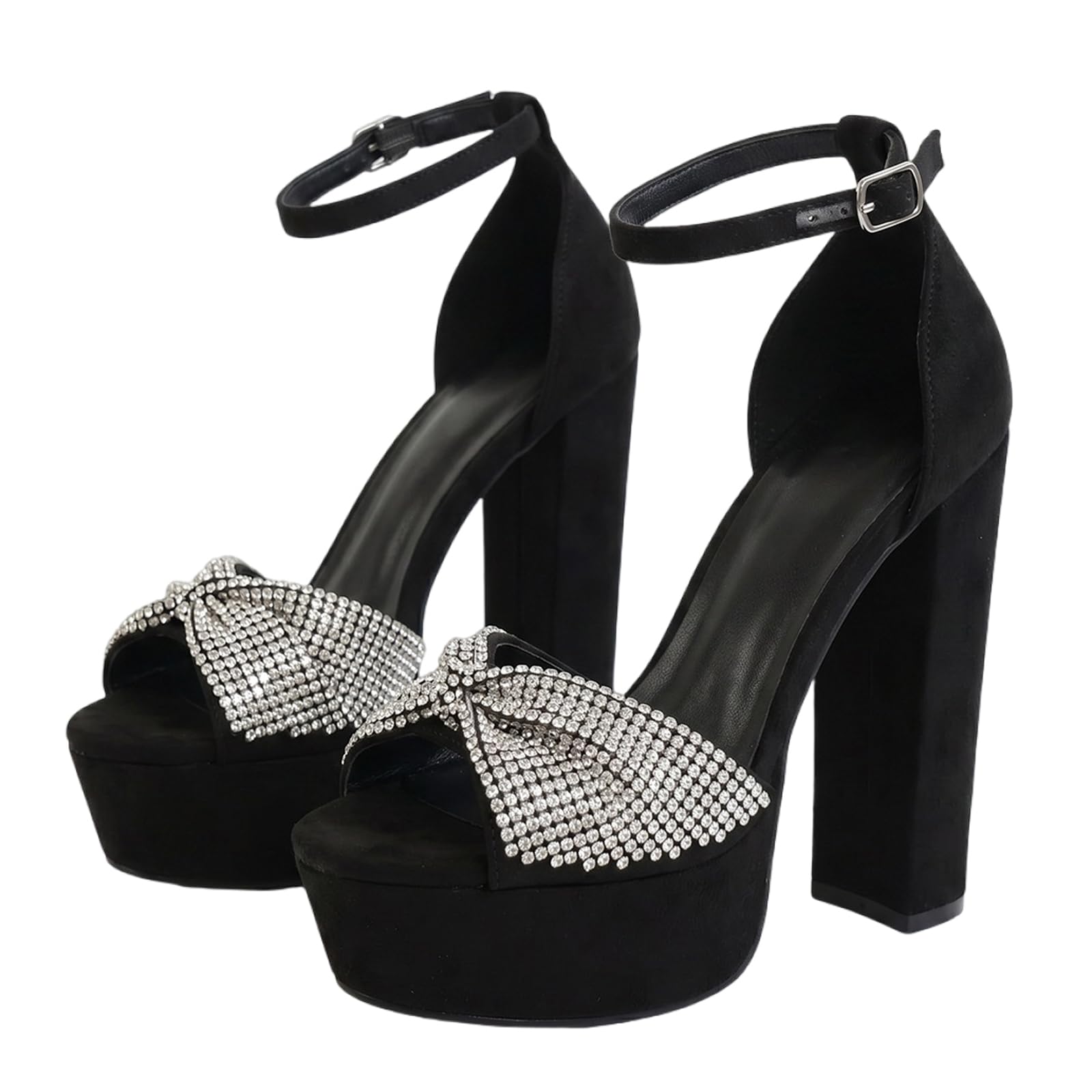 Zapatos de Fiesta Brillantes con pedrería para Mujer, tacón de 15 cm | Sandalias con Plataforma y Tira de Tobillo para recepciones de Boda y Fiestas de graduación