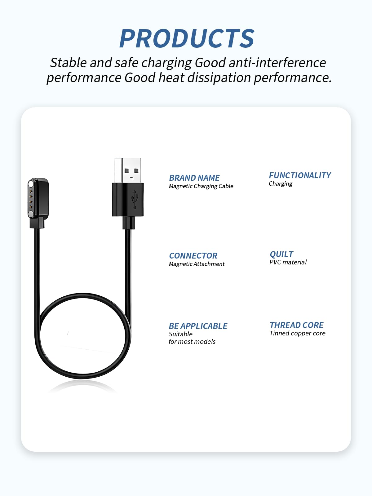 Lot de 2 câbles de charge pour casque Rhyfell Wild 5 à conduction osseuse, cordon de charge USB stable compatible avec Rhyfell Wild 5
