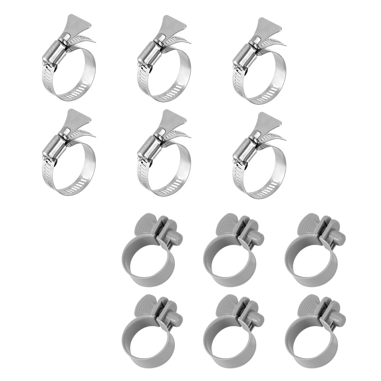 12Pcs Pool Hose Clamps, Adjustable 1.5-inch Plastic & 1-1/2-inch Stainless Steel Hose Connector Clamps Replacement Clips for Above Ground Swimming Pool Accessories