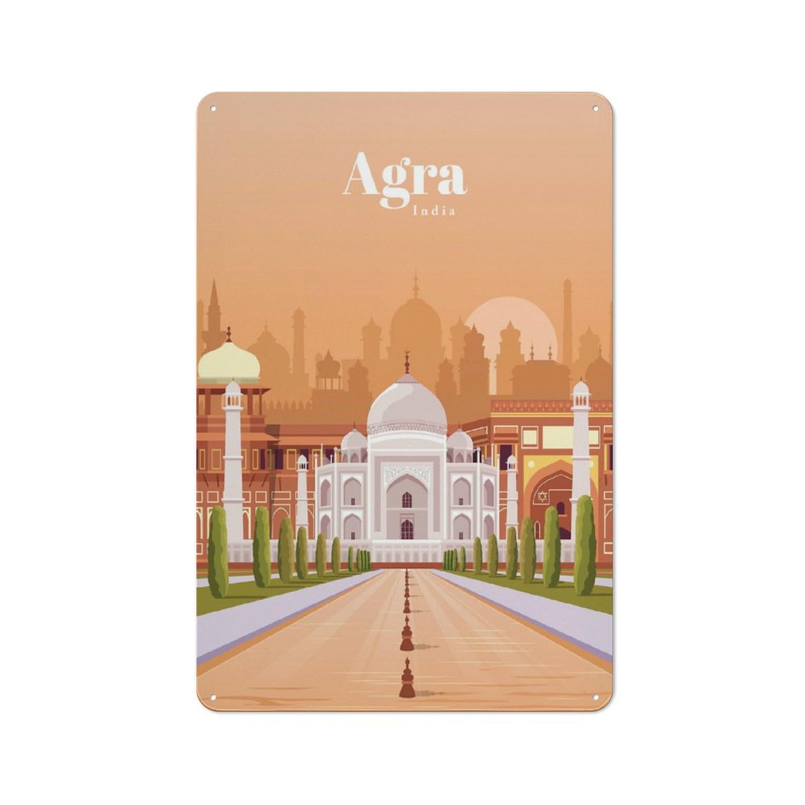 Junmoney Travel To Agra Metal Wall Plaque For Bar Wall, Pub Room And Party Space, Gift For Friends, Dad Or Home Bar Owners, 30X20cm