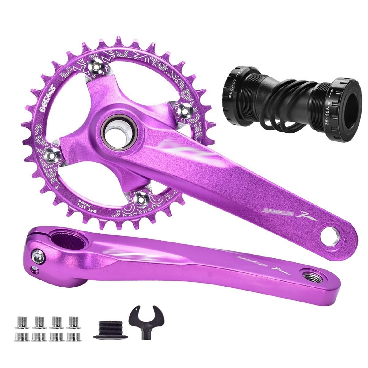 Guarnitura per Bicicletta 170 Mm 104 Set di Pedivelle 32/34/36/38T | Integrata Cava Guarnitura Per Mountain Bike Ingranaggio Single Speed Con BB(Purple,34T)
